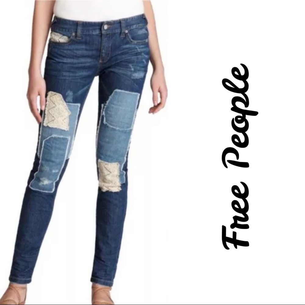 Free People Patchwork Low Rise Jeans 27